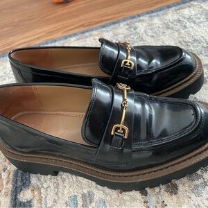 Sam Edelman Platform Black Loafers with Gold Buckle